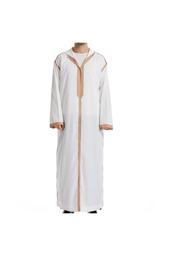 Muslim Men Long Sleeve Thobe Arab Middle Robe Long Sleeve Pocket Kaftan Long Shirt Abaya Dress Dubai Robes - Camel