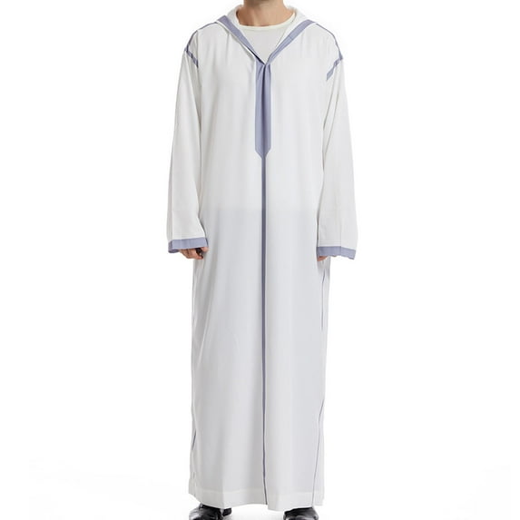 lkfuzj Muslim Men Long Sleeve Thobe Arab Middle Robe Long Sleeve Pocket Kaftan Long Shirt Abaya Dress Dubai Robes - Light Gray