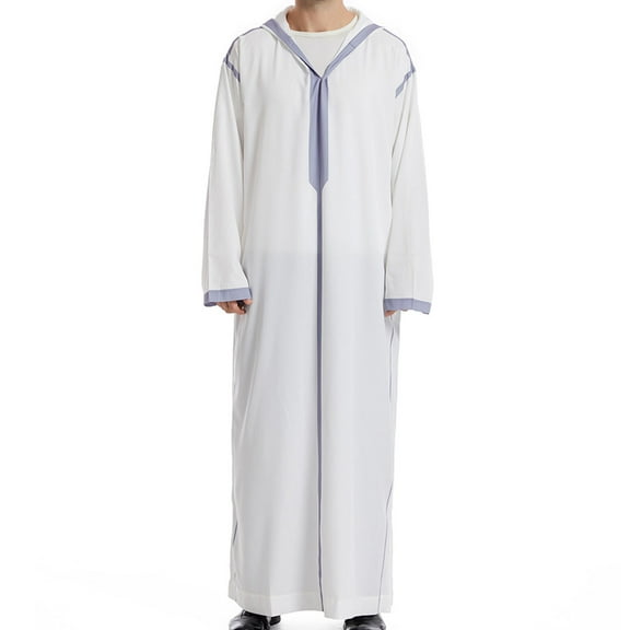 lkfuzj Muslim Men Long Sleeve Thobe Arab Middle Robe Long Sleeve Pocket Kaftan Long Shirt Abaya Dress Dubai Robes - Light Gray