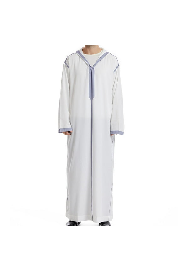 Muslim Men Long Sleeve Thobe Arab Middle Robe Long Sleeve Pocket Kaftan Long Shirt Abaya Dress Dubai Robes - Light Gray