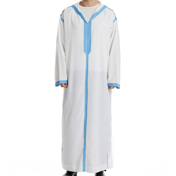 lkfuzj Muslim Men Long Sleeve Thobe Arab Middle Robe Long Sleeve Pocket Kaftan Long Shirt Abaya Dress Dubai Robes - Sky Blue