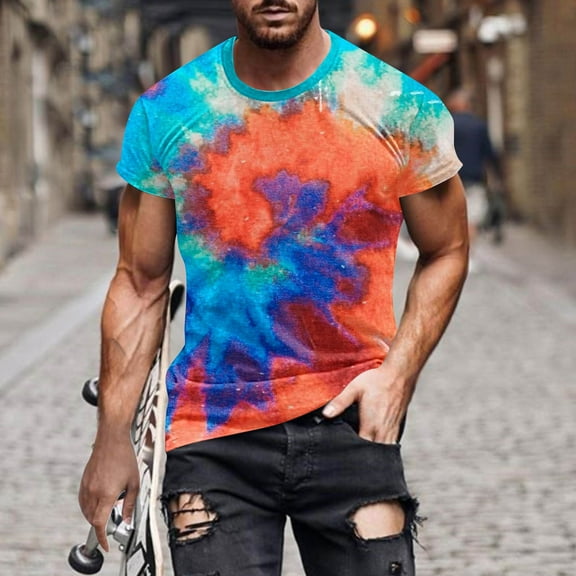 lkfuzj New Fashion Casual Men T-shirt Print Sports Short Sleeve Round-Neck Blouses Shirts Soft Shirts Tops For Gentlemens Charming Summer Mens Clothing Orange