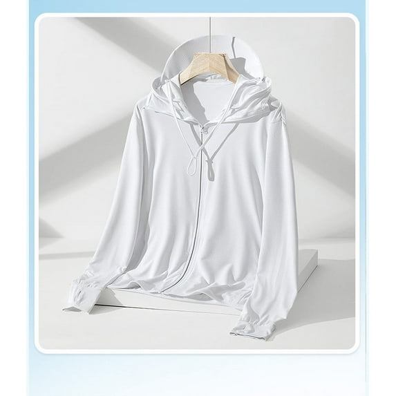 lkfuzj Protection Clothing Sun Protection Hoodie Jacket Full Zip Summer Light Breathable Simple Solid Color Skin Clothing Sun Protection Hooded Anti-Ultraviolet Jacket Coat Hooded Sweater White