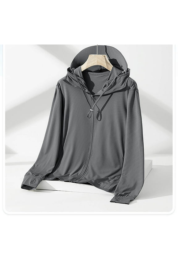 Protection Clothing Sun Protection Hoodie Jacket Full Zip Summer Light Breathable Simple Solid Color Skin Clothing Sun Protection Hooded Anti-Ultraviolet Jacket Coat Hooded Sweater Dark Gray