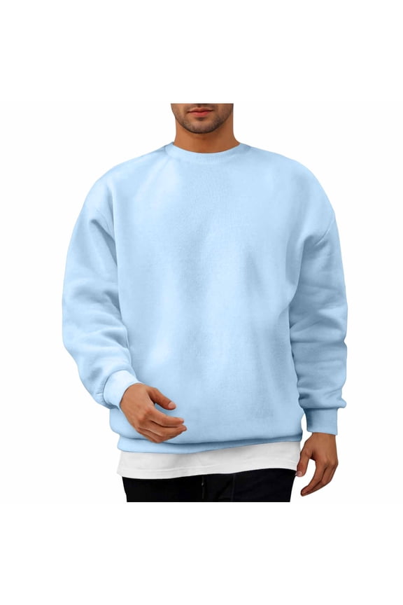 Sweatshirts for Men Casual Fashion Crew Neck Long Sleeve Casual Pullover Tops Loose Fit Running Athletic Workout Sweatshirts - Light Blue