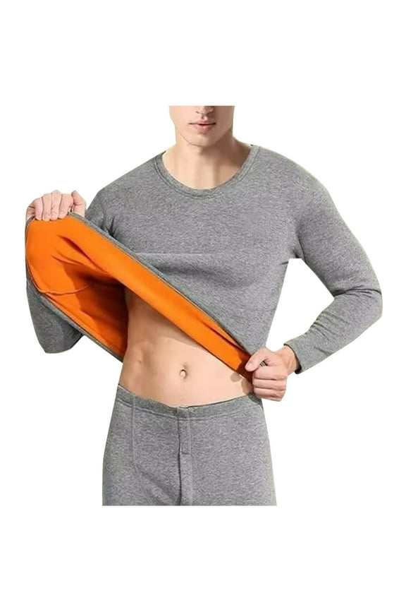 Thermal Underwear for Men Fleece Lined Ultra Soft Long Set Men Casual Solid Pullover Long Sleeves High Elasticity Keep Warml Underwear Tops And Pants Suit - Gray