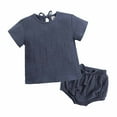 thumbnail image 1 of lkfuzj Toddler Baby Boy Girl Clothes Outfits Cotton Casual Solid Crepe Gauze Short Sleeve T-shirt Shorts Set Comfortable Summer Clothes Outfits Set 2Pcs For Kids 3 Months-3 Years Navy, 1 of 8
