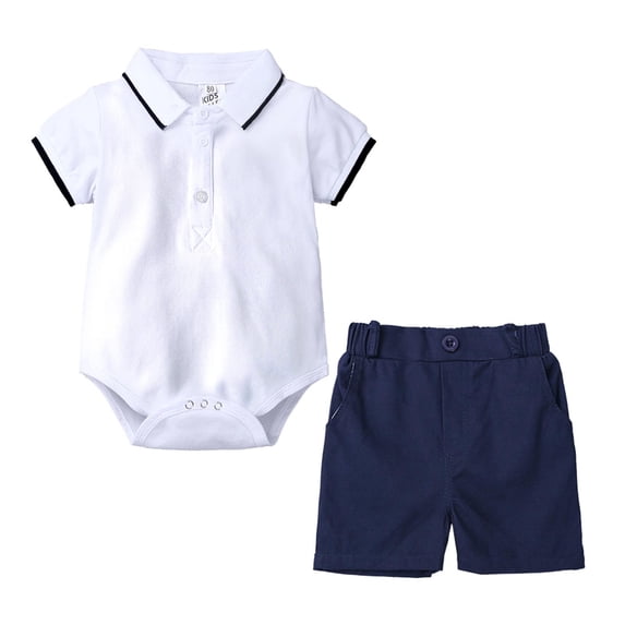 lkfuzj Toddler Baby Boy Outfits Cotton Cotton Summer Turndown Collar Short-sleeved Polo Shirt Romper Suit+ Shorts Gentleman Clothes 2024 Summer New Boys Formal Clothes(6-24months) White