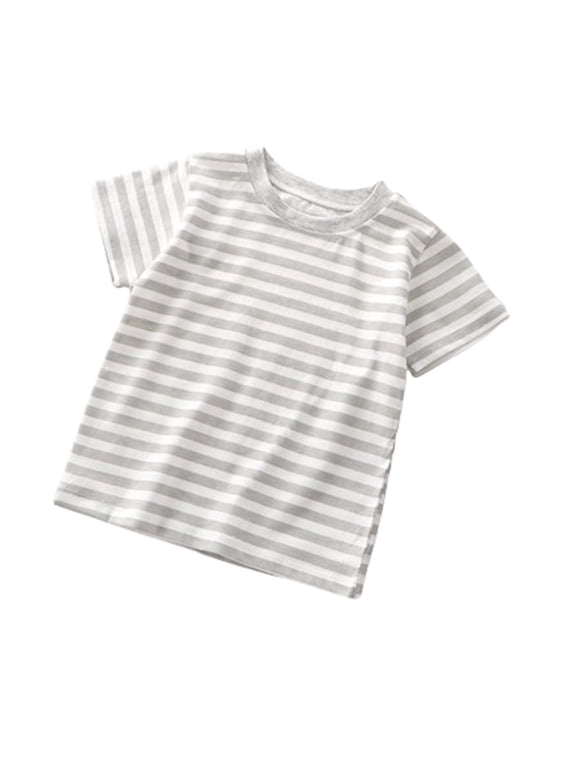 Toddler Baby Girls Boy Fashion Striped Color Block Short Sleeve T Shirts Casual Crewneck Cute Tee Tops Kids Girls Short Sleeve Tees Summer Tops Gray