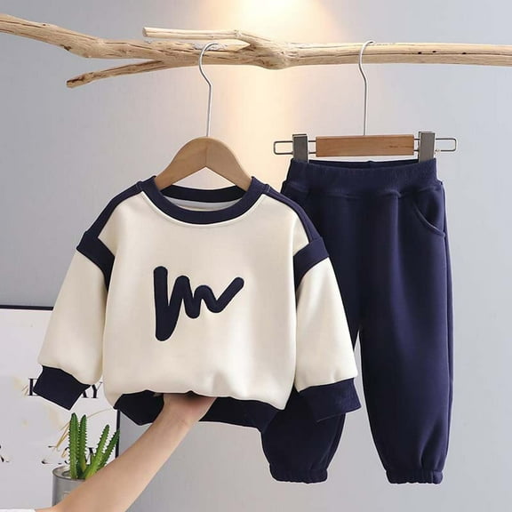 lkfuzj Toddler Kids 2pcs Fleece Thickened Sweatsuit Set Girls Cute Warm Pullover Top Casual Pants Outfits Fall Winter Children Loungewear Outfit - Blue