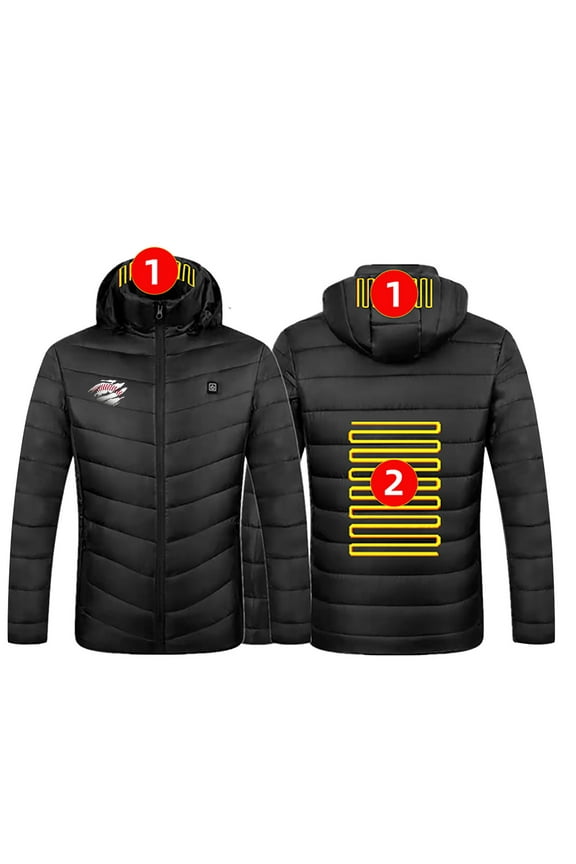 Unisex Heated Hoodie with 2 Heating Zones,Warm Rugby Printed Zipper Heating Cotton-Padded Jacket,Women and Men Intelligent Usb Charging Long-Sleeved Hooded Coat Without Battery Pack - Black