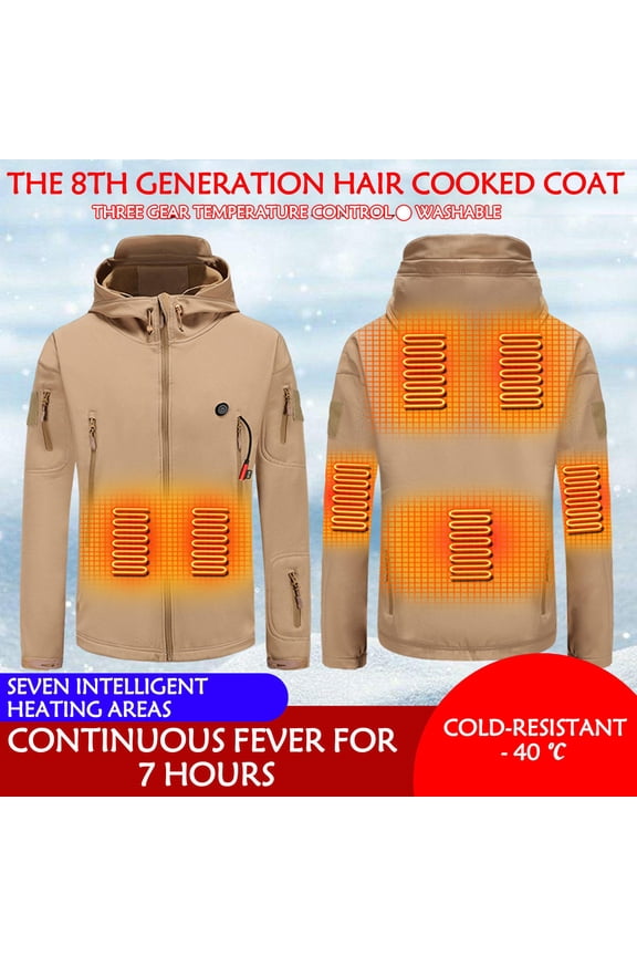 Unisex Heated Hoodie Coat Without Battery Pack,Intelligent USB Charging Jacket Tops,Women Men Zipper Plus Velvet Heated Warm Outerwear For Riding Skiing Fishing - Khaki