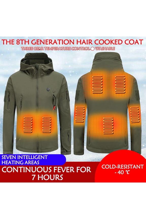 Unisex Heated Hoodie Coat Without Battery Pack,Intelligent USB Charging Jacket Tops,Women Men Zipper Plus Velvet Heated Warm Outerwear For Riding Skiing Fishing - Army Green