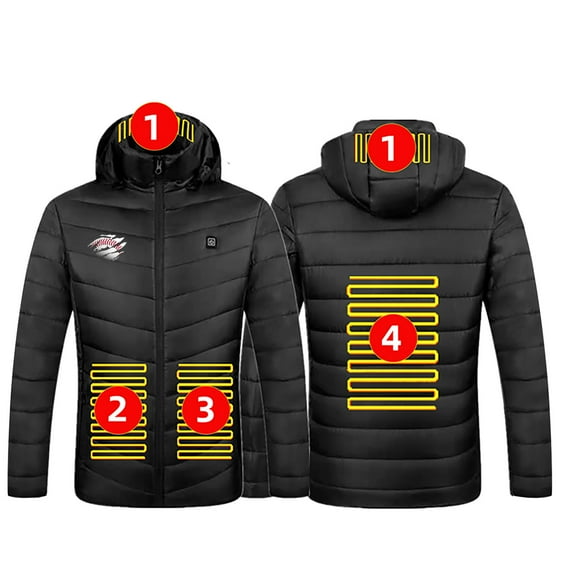lkfuzj Unisex Heated Hoodie Jacket with 4 Heating Zones, Warm Rugby Printed Zipper Heating Puffer Outerwear, Women Men Intelligent USB Charging Long-Sleeved Hooded Coat Without Battery Pack - Black