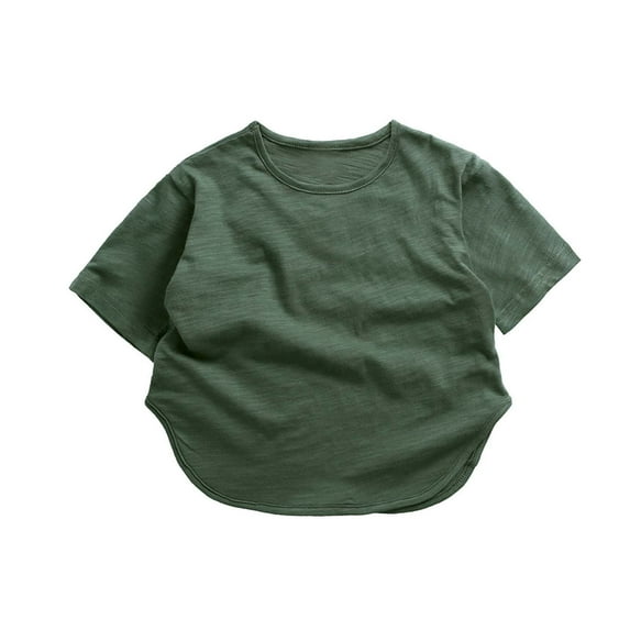 lkfuzj Unisex Toddler Baby Boy Girl Basic Solid Color Cotton Short Sleeve T-Shirt Crewneck Tee Shirts Tops Blouse Summer Clothes Army Green