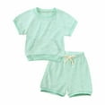 thumbnail image 1 of lkfuzj Unisex Toddler Boy Girl Summer Outfits Tracksuit Solid Color 2-piece Short Sleeve T-shirt & Shorts Cotton Clothes Set Children Casual Sport Set For Kids 9 Months -5 Years Green, 1 of 8
