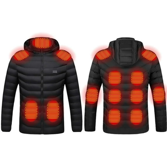 lkfuzj Women Men Heated Hoodie with 13 Heating Zones,Unisex Lightweight Warm Heating Puffer Jacket Without Battery Pack,Double Control USB Powered Coat Zipper Long-Sleeved Hooded Tops - Black