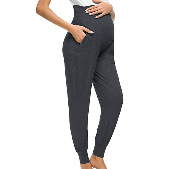 lkfuzj Women's Casual Pants Stretchy Thin Solid Color Comfortable Lounge Pants Womens Maternity/Pregnancy Jogger Pants Over The Belly Sweatpants Dark Gray