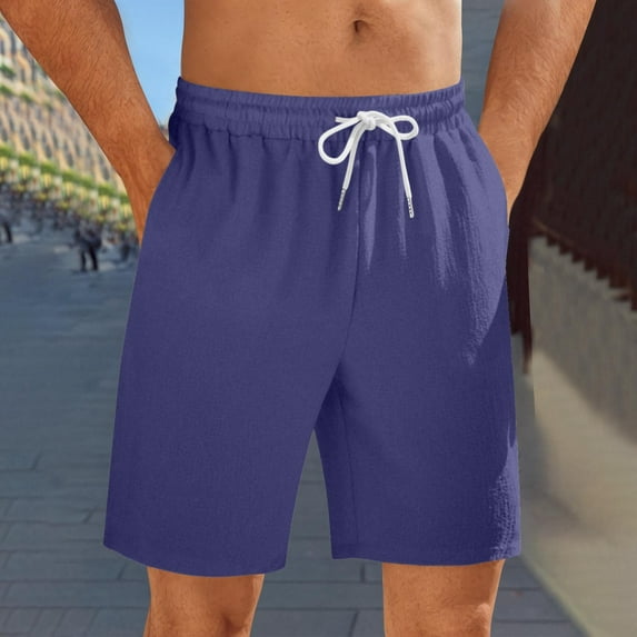 lkfuzj Workout Shorts for Men Fashion Cotton Linen Elastic Waist Straight Leg Short Pant, Casual Sport 5-Inch Athletic Shorts, Comfortable Summer Pants with Pockets