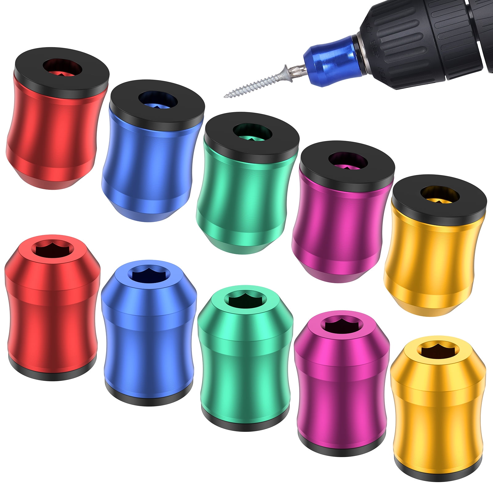lkoopy 10 Pcs Screwdriver Head Magnetic Ring for Drill 1/4inch/6.35mm Magnetic Screw Ring for Hex Screwdriver and Power Bits 5 Colors