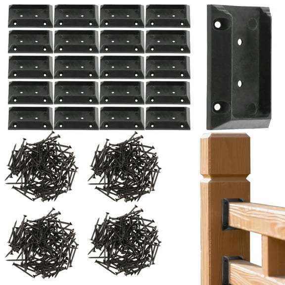 lkoopy 20PCS Deck Railing Bracket Connectors with 120 Screws for 2"x4" (Actually 1.55"x3.4") Wooden Post, Wooden Deck Railing Post to Handrail Connection (Black)