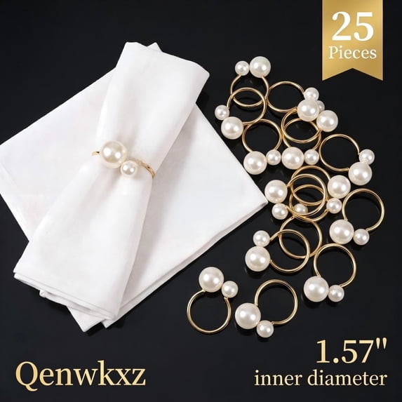 Qenwkxz 25Pcs Pearl Napkin Rings, Gold Exquisite Round Napkin Ring Buckles for Formal and Casual Dinning Table Decor