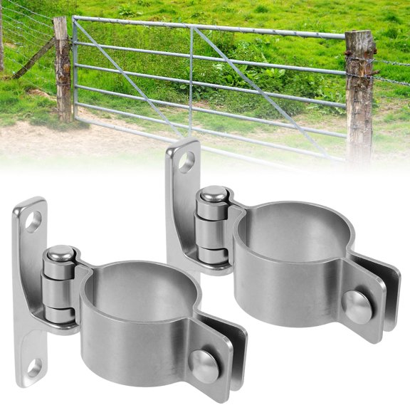 lkoopy 2PCS 304 Stainless Steel Gate Hinge Wall Mount, Sturdy Fence Gate Hinge, Heavy Duty Pipe Gate Hinge Fit 1-3/8'' Outer Diameter Post or Pipe Silver, Removable Bolts