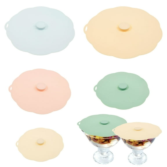 lkoopy 5PCS Heat Resistant Suction Lids, 5 Sizes Silicone Lids for Bowls and Food Covers, Silicone Food Storage Lids with Flower Design, Reusable, for cups, bowls, plates, pots, pans