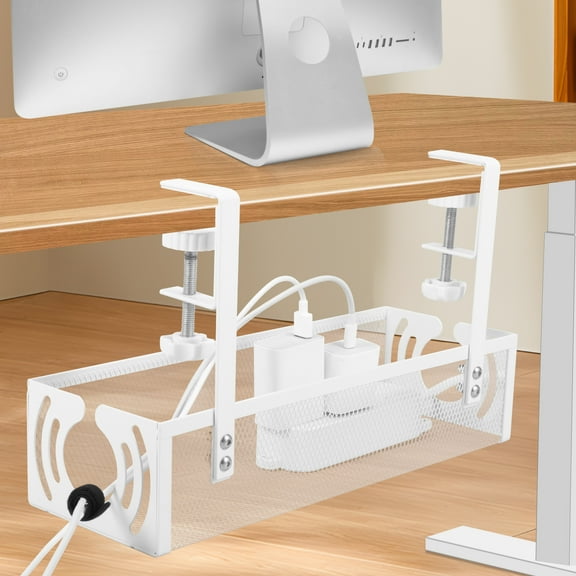 lkoopy Under Desk Cable Management Tray 13.38", Cable Raceway Organizer No Drill, Cable Management Box, Standing Cord Organizer and Wire Management Tray - No Damage to Desk(White)