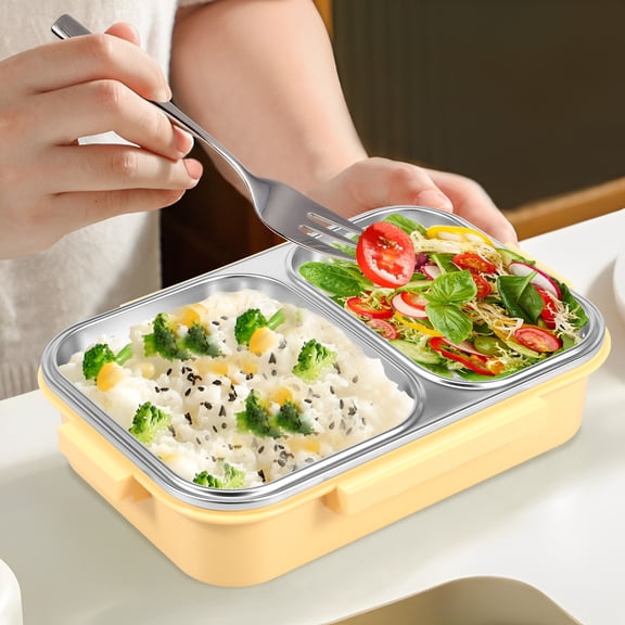 lkoopy Metal Food Box 1000 ml / 33.82 oz 304 Stainless Steel Food Storage Container with 2 Divider Leakproof Meal Box with Lid Dishwasher Safe for Student Adult