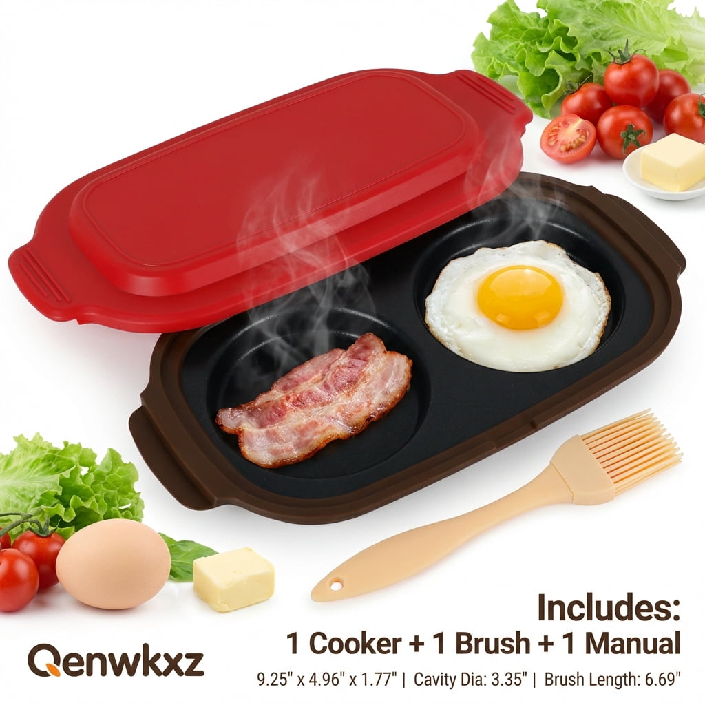 Qenwkxz Microwave Egg Fryer 2 Cavity Silicone Microwavable Egg Poacher and Fryer for Breakfast Sandwiches Dishwasher Safe
