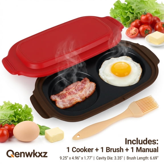 Qenwkxz Microwave Egg Fryer 2 Cavity Silicone Microwavable Egg Poacher and Fryer for Breakfast Sandwiches Dishwasher Safe