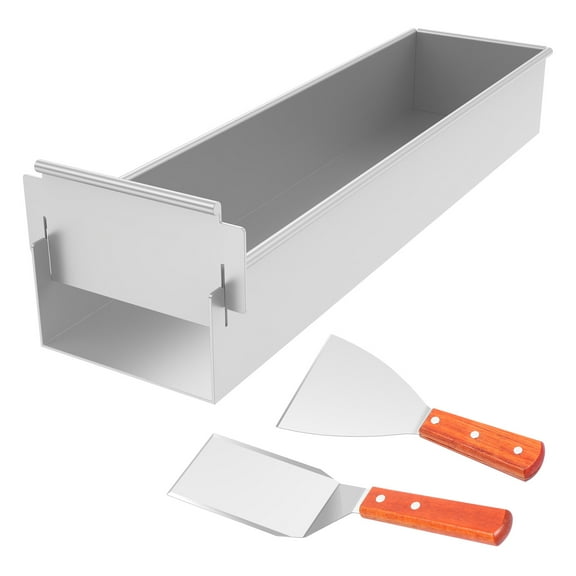 lkoopy Rectangle Tiramisu Pan, 16.4x3.94x2.36 inches Aluminum Alloy Cake Pan with Removable Baffle Plate and Baking Scraper, Brownie Cake Baking Maker Mold for Kitchen Bakery