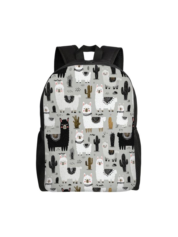 llama pattern Backpack with 15 Inch Laptop Compartment,Water-Resistant Daypack, Large Capacity Backpack with Adjustable Breathable Shoulder Straps for Daily Use Travel Gym