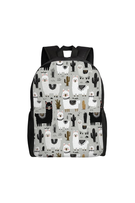 llama pattern Backpack with 15 Inch Laptop Compartment,Water-Resistant Daypack, Large Capacity Backpack with Adjustable Breathable Shoulder Straps for Daily Use Travel Gym