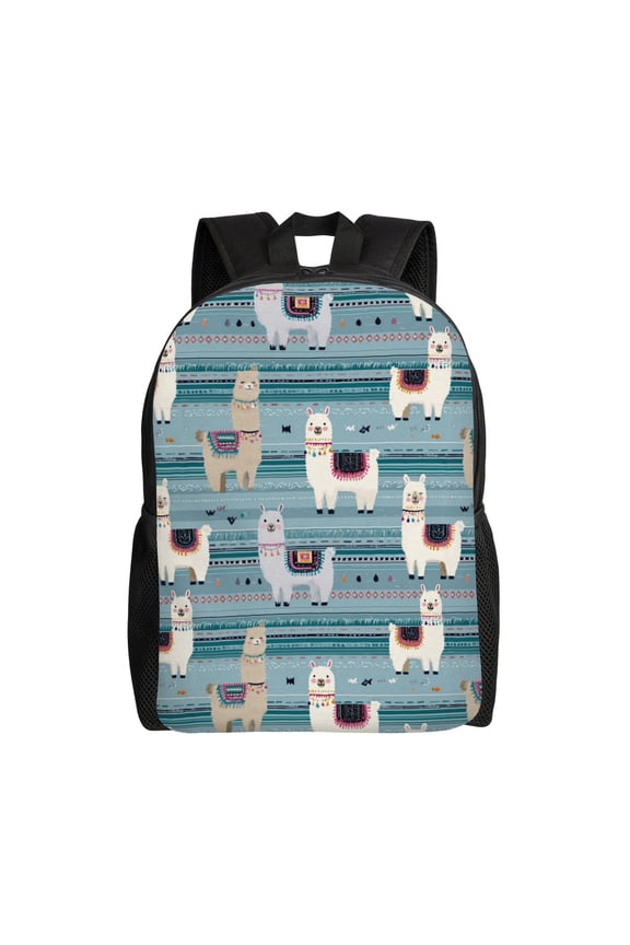 llama pattern Backpack with 15 Inch Laptop Compartment,Water-Resistant Daypack, Large Capacity Backpack with Adjustable Breathable Shoulder Straps for Daily Use Travel Gym