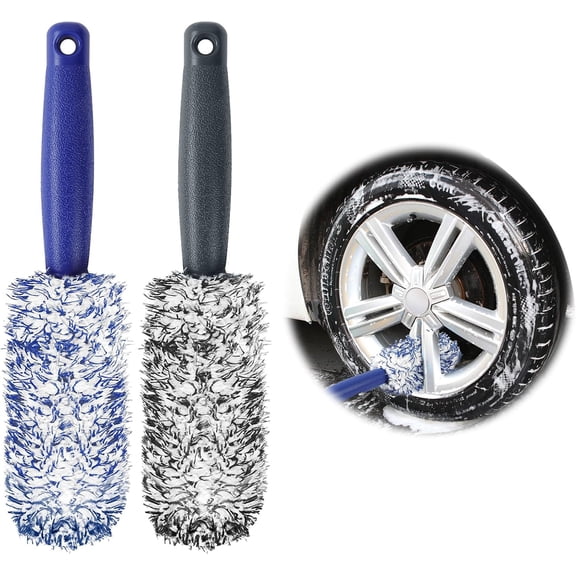 lloy Wheel Brushes 2 Pcs, Professional Vehicle Wheel Brushes Kit, No Metal Rim Detailing, Soft Dense Bristles, Scratchless Results, for Cars, Motorcycles, Bicycles