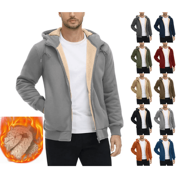 lmcalta Mens Zip up Sherpa Lined Hoodies Fleece Heavyweight Jacket Windproof Thermal Zipper Sweatshirts