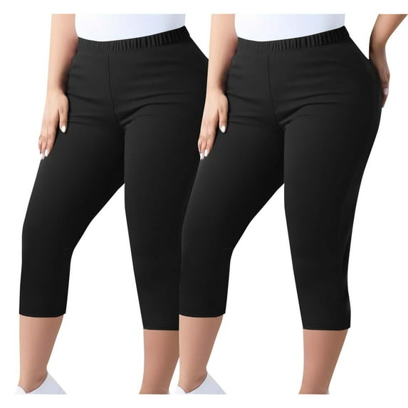 lmcalzta 2 Pack Capri Leggings for Women Plus Size Yoga Gym High Waisted Capri Pants L-5xl