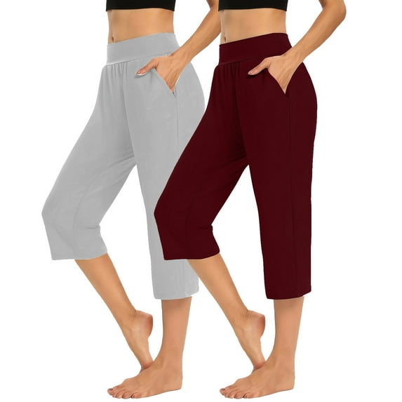 lmcalzta 2pc Sweatpants Women Capris Mid Waisted Straight Leg Casual Jogger Pants with Pockets Activewear