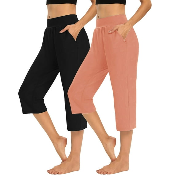 lmcalzta 2pc Sweatpants Women Capris Mid Waisted Straight Leg Casual Jogger Pants with Pockets Activewear