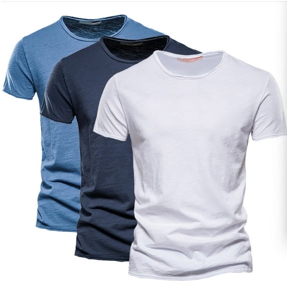 lmcalzta 3 PCS Plus Size Mens T-Shirts Crew Neck Solid Cotton Tees Short Sleeve Soft Breathable Casual Tshirt Tops