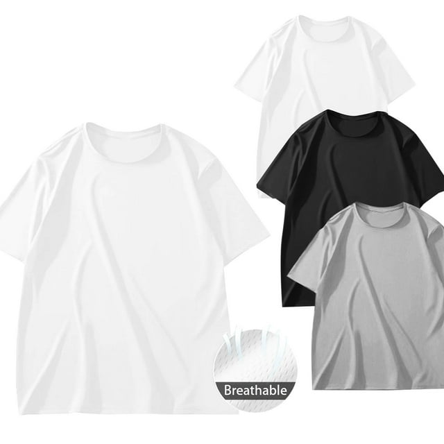 lmcalzta 3PCS Plus Size Men's Short Sleeve T-Shirt Crew Neck Tshirts Basic Plain Tees M-5XL