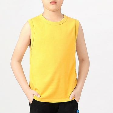 lmcalzta 4-12 Years Boys Workout Tank Tops Crewneck Cotton Sleeveless Tshirts Summer Athletic Gym Running Tank Tops
