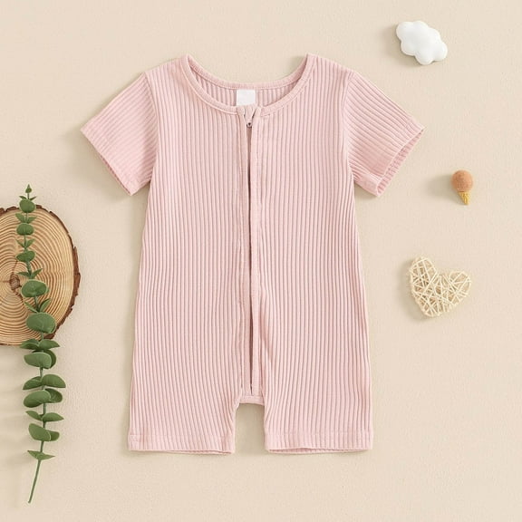 lmcalzta Baby Clothes for Boys Girls Infant Bodysuits Ribbed Knit Comfy Stretch Onesie Zip up Easy Snap Closure(0-12M)