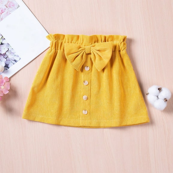 lmcalzta Baby Girls 1-7 Years Corduroy Skirts Elastic Waist Summer Casual Cute Button Skirts for Infant Toddler Kids