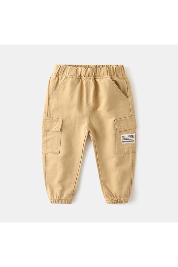 Baby Girls Boys Clothes Child Cargo Pants Elastic Waisted Joggers with Multi Pockets Solid Color Trousers
