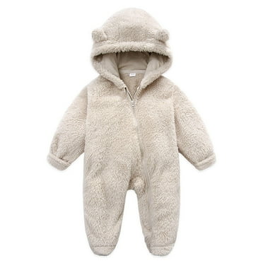lmcalzta Baby Girls Clothes Newborn Jumpsuits Hooded Fleece Zip up Infant Rompers Fall Winter Fuzzy Solid Color Bodysuits