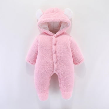 lmcalzta Baby Newborn Girls Boys Clothes Fleece Hooded Thick Jumpsuits Bodysuits Solid Color Onesie Fall Winter Warm Rompers