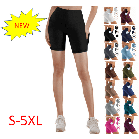 lmcalzta Biker Shorts for Women with Pockets High Waisted Workout Athletic Tights Gym Running Yoga Shorts(S-5XL)